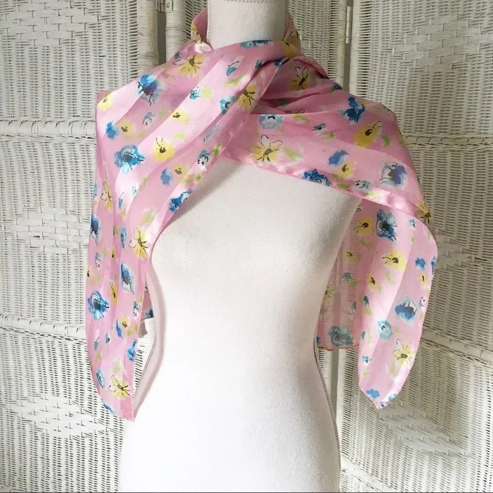 Pink Floral Silky Scarf